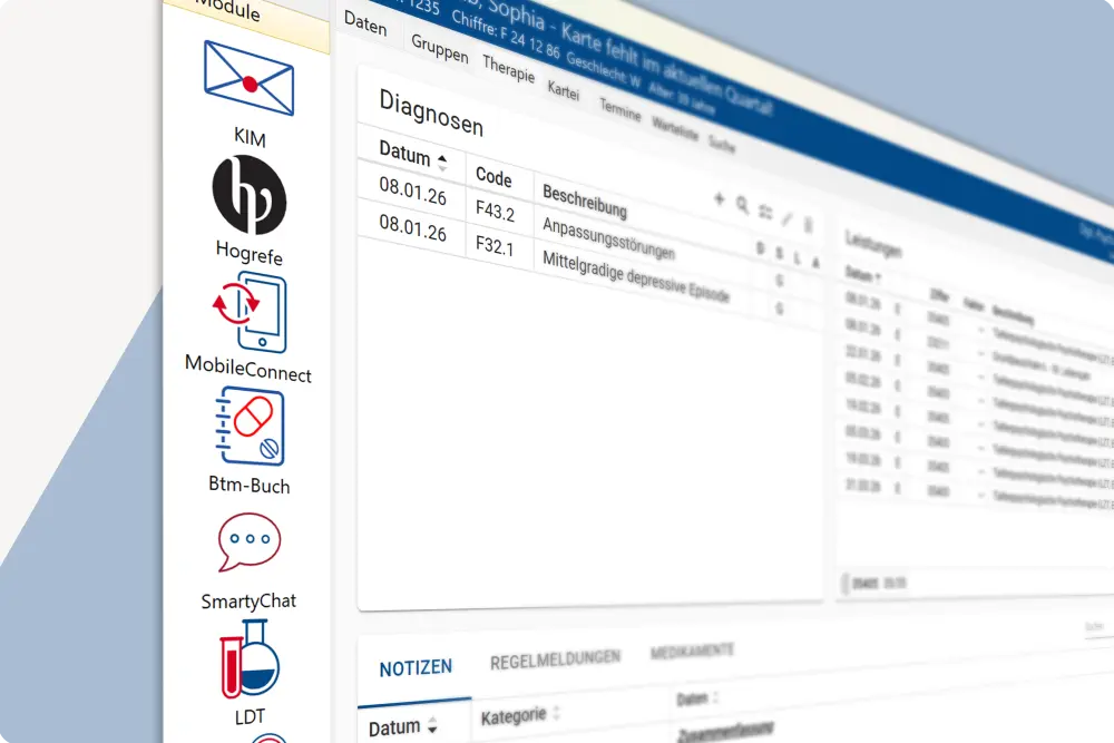 Bild zeigt Screenshot der Smarty Software mit Erweiterungen